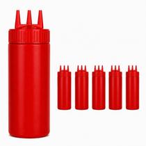 Kit 5 Bisnagas Vermelhas 700ml para Molhos Bico Triplo Kit 5 Bisnagas Vermelhas 700ml para Molhos Bico Triplo