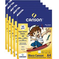Kit 5 Blocos Canson A4 20 folhas cada Gramatura 140g Branco Ideal para Desenho Técnico Profissional ou Infantil