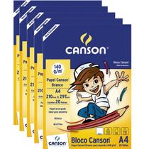 Kit 5 Blocos Canson A4 20 folhas cada Gramatura 140g Branco Ideal para Desenho Técnico Profissional ou Infantil Kit 5 Blocos Canson A4 20 folhas cada Gramatura 140g Branco Ideal para Desenho Técnico Profissional ou Infantil