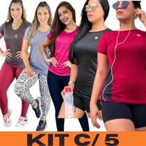 Kit 5 Blusa Academia Feminina DryFit Camisa Fitness Leve e Confortável