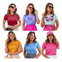 Kit 5 Blusa Feminina T-shirt Baby Look Camiseta Femininas