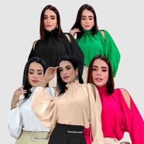 Kit 5 Blusa Gola Alta Feminina Inverno Bata Manga Bufante Kit 5 Blusa Gola Alta Feminina Inverno Bata Manga Bufante