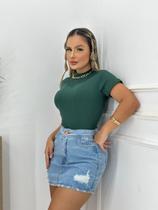 Kit 5 Blusa T-Shirt Feminina Canelada Gola Alta Manga Curta Blogueira