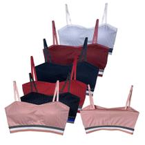 Kit 5 Blusa Top Atacado Cropped Canelado Sutia Elastico listrado Look blogueira Luxo bojo removivel