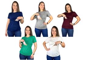 Kit 5 Blusas Amamentação Diversas Cores Premium T-shirt Gestante Amamentar Manga Curta