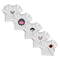 Kit 5 Blusas Blusinha Cropped Tshirt Camiseta Feminina Sortido