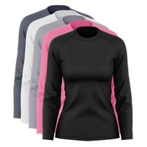 Kit 5 Blusas Feminina Dry Academia Camiseta Segunda Pele Manga Longa Proteção Solar UV