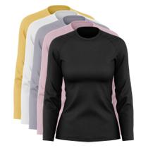 Kit 5 Blusas Feminina Dry Academia Camiseta Segunda Pele Manga Longa Proteção Solar UV