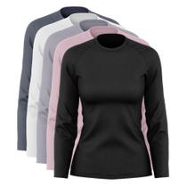 Kit 5 Blusas Feminina Dry Academia Camiseta Segunda Pele Manga Longa Proteção Solar UV - Via Basic