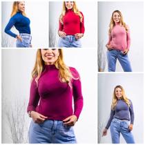 Kit 5 blusas feminina lisa cacharrel manga longa