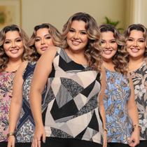 Kit 5 Blusas Feminina Plus Size Liganete Regata Estampada Kit 5 Blusas Feminina Plus Size Liganete Regata Estampada