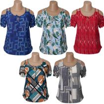 Kit 5 Blusas Feminina Senhoras Liganete Malha Fria Estampadas.