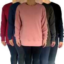 Kit 5 Blusas Femininas Gola Careca M. Longa Soltinhas Punho Cores Sortidas Malha Crepe Pp Plus Size