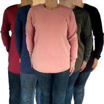 Kit 5 Blusas Femininas Gola Careca Manga Longa Soltinhas Cores Sortidas Malha Crepe Pp ao Plus Size