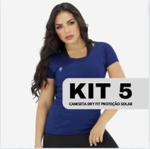 Kit 5 Blusas Fitness Dry Fit Feminina Academia Treino Furadinha Manga Curta Gola Larga Redonda Lisa Básica Camiseta