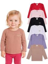 Kit 5 Blusas Manga Longa Infantil Menina Algodão Lisa conforto para meninas Kit 5 Blusas Manga Longa Infantil Menina Algodão Lisa conforto para meninas
