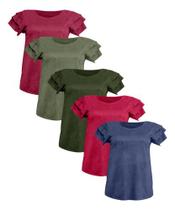 Kit 5 Blusas T-Shirt Suede Manga Curta Babados - P Ao GG