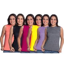 Kit 5 Blusinha Regata Canelada Básica Gola Alta Casual Tendência Cores Candy