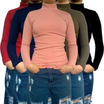 Kit 5 Blusinhas Femininas Gola Alta Manga Longa Justas Lisas Cores Sortids Malha Crepe Pp Plus Size Kit 5 Blusinhas Femininas Gola Alta Manga Longa Justas Lisas Cores Sortids Malha Crepe Pp Plus Size