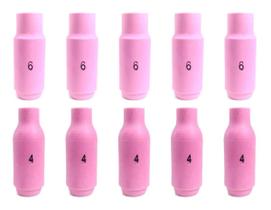 Kit: 5 Bocal Ceramico Para Tocha Tig 10N48 Nº6 + 5 Bocal Ceramico Para Tocha Tig 10N50 Nº4 Kit: 5 Bocal Ceramico Para Tocha Tig 10N48 Nº6 + 5 Bocal Ceramico Para Tocha Tig 10N50 Nº4
