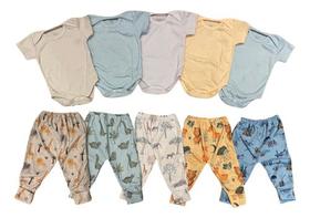 Kit 5 Bodies M/curta E 5 Calças Canelado Bebê Menino Alyaht - Kit 5 Bodies M/curta E 5 Calças Canelado Bebê Menino Alyaht -