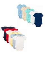 Kit 5 Body Bebê Manga Curta Verão Liso Algodão Confortável Kit 5 Body Bebê Manga Curta Verão Liso Algodão Confortável