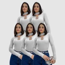 Kit 5 Body Blusa Canelada Manga Longa Gola Choker Promoção Moda Gringa Social Top