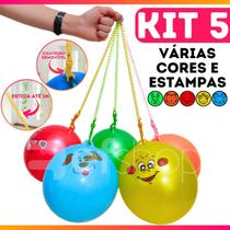 Kit 5 Bola Vinil Poing Poing De Animais Cordão Com Mola