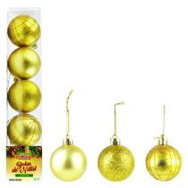 Kit 5 bolas de natal dourada enfeite natalino vermelho 7cm - Zein