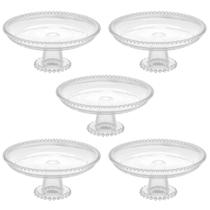 Kit 5 Boleiras de Cristal Wolff Pearl 20x9cm Prato com Pedestal Bolo Pudim Hotel Restaurante