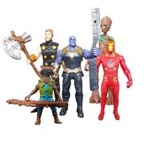 Kit 5 Bonecos Groot, Thanos, Thor, Homem De Ferro, Rocket