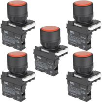 Kit 5 Botão Pulsador Vermelho Faceado Com Bloco De Contato 1nf Kit 5 Botão Pulsador Vermelho Faceado Com Bloco De Contato 1nf