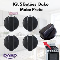 Kit 5 Botões Manípulo Fogão Dako Modelo Mabe Preto