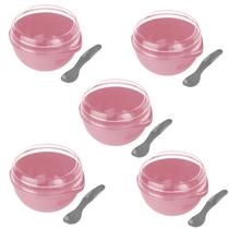 Kit 5 Bowl Com Tampa e Colher Plástica Rosa 500ml Livre de BPA Plasvale Kit 5 Bowl Com Tampa e Colher Plástica Rosa 500ml Livre de BPA Plasvale