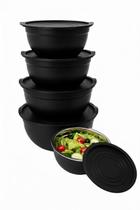 Kit 5 Bowls de Aço Inox Preto com Tampas Pretas Tigelas Empilháveis para Cozinha, Preparo e Armazenamento Kit 5 Bowls de Aço Inox Preto com Tampas Pretas Tigelas Empilháveis para Cozinha, Preparo e Armazenamento