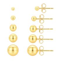 Kit 5 Brincos Bolinha Banhados a Ouro 18k 3, 4, 6, 8 e 10mm Kit 5 Brincos Bolinha Banhados a Ouro 18k 3, 4, 6, 8 e 10mm