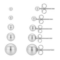 Kit 5 Brincos Bolinha Banhados a Prata 925 3, 4, 6, 8 e 10mm