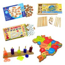 Kit 5 Brinquedo Educativo Ensino Fundamental Ábaco + Material Dourado + Alfabeto Móvel + Alfabeto Silábico + Mapa Brasil Kit 5 Brinquedo Educativo Ensino Fundamental Ábaco + Material Dourado + Alfabeto Móvel + Alfabeto Silábico + Mapa Brasil