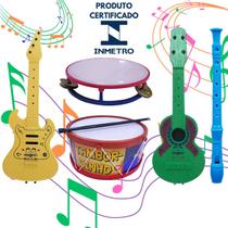 Kit 5 Brinquedos Kit Musical Flauta Tamborzinho Pandeiro Guitarra Infantil Violão