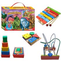 Kit 5 Brinquedos Pedagógicos Em Madeira + 6 Livros Infantil Kit 5 Brinquedos Pedagógicos Em Madeira + 6 Livros Infantil