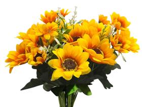Kit 5 Buquês Girassol Amarelo Artificial Para Decoração Kit 5 Buquês Girassol Amarelo Artificial Para Decoração