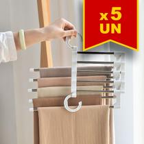 Kit 5 Cabide para Calças Múltiplo Aço Inox 5 espaços