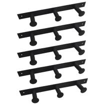 Kit 5 Cabideiros de Parede 3 Ganchos Multiusos Preto Provador Loja Roupas Bolsas Duler