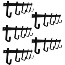 Kit 5 Cabideiros de Parede com 5 Ganchos em Aço Preto para Pendurar Roupas Mochilas Bolsas Guarda Chuva