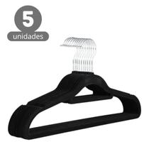 Kit 5 Cabides em Veludo Premium Antideslizante para Roupas Calça com Gancho Cromado Giratório