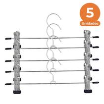 Kit 5 Cabides Presilhas Metal Cromado Calças Saia Bermuda Vestido