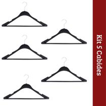 Kit 5 Cabides Preto Ombreira Terno Paletó Jaqueta Gancho Giratório