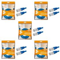 Kit 5 Cabo De Rede Patch Cord Cat6 Ftp 2 Metros Azul Blindad