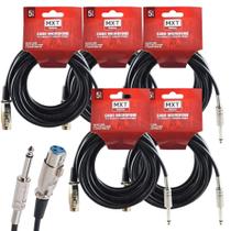 Kit 5 Cabo Microfone Xlr Canon P10 Mono Violão 5m Metros Mesa som Amplificador Profissional Mxt