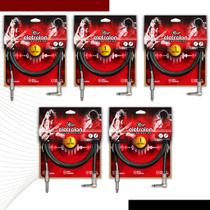 Kit 5 Cabo P10 Mono Para P10 Mono 90º Graus Violão Guitarra Baixo 1m Metro - Pulse Eletrolon